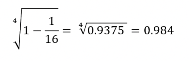 Equation showing the negligible range change from a one-sixteenth power reduction