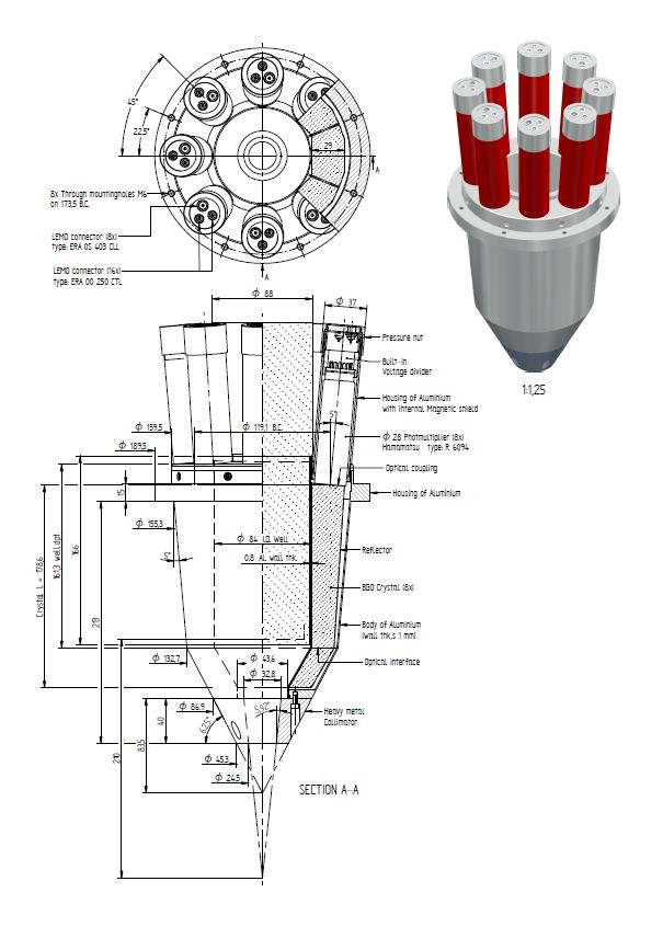 Ruggedized cross-section showing the elastomeric coupling and shock-mounted PMT.