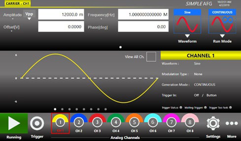 Simple Rider AFG function-generator touchscreen interface