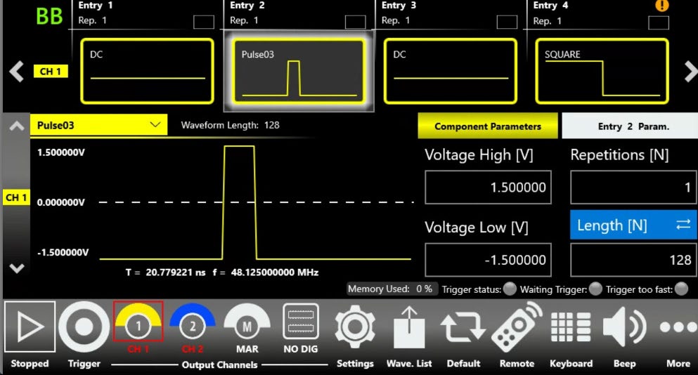 True-Arb settings panel for electro-optic modulator control