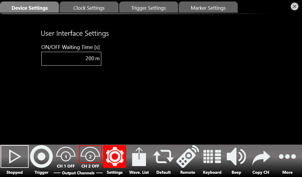 Main Settings Tabs page of the Simple AFG application.