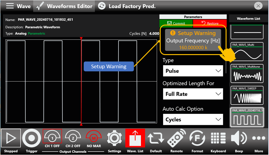 Auto Calc Option drop-down for a Sine waveform with Wrap Around toggle shown on.