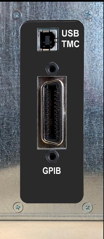 Rear panel detail of the optional USBTMC and GPIB connectors