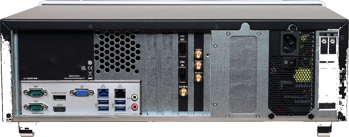 Rear panel of the Model 686-2C showing USB, LAN, audio, COM, clock, and sync connectors.