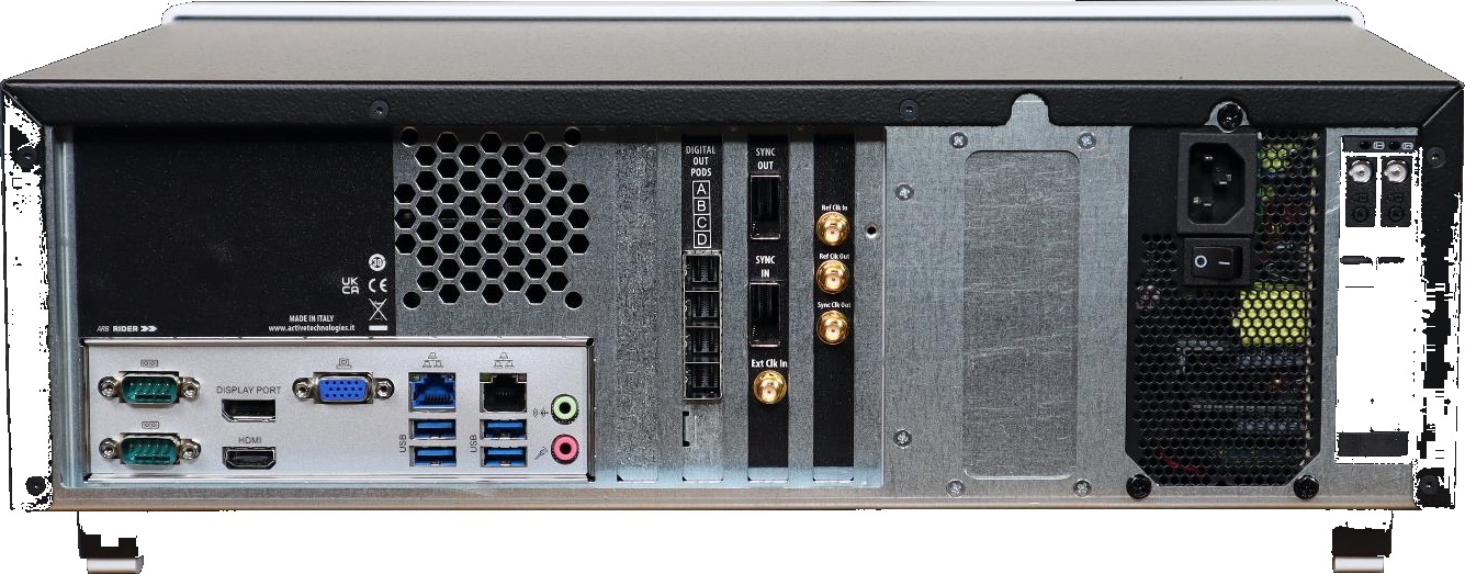 Rear panel of the Model 686-4C showing the additional digital output mini-SAS HD pods A, B, C, and D.