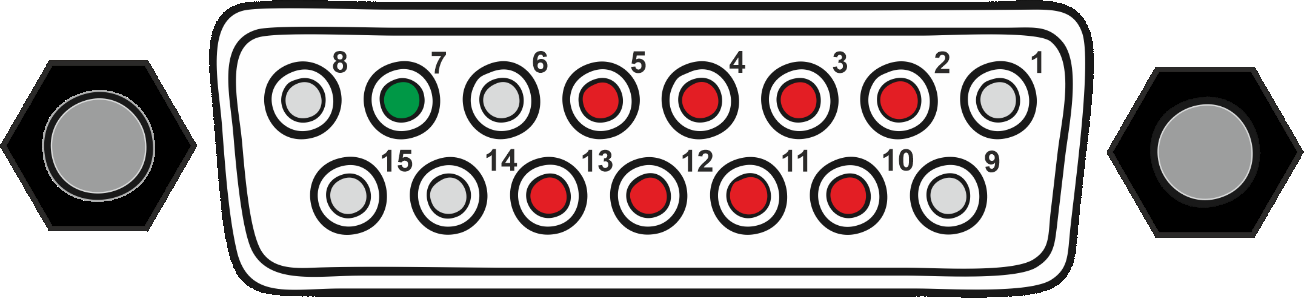 Pinout diagram of the 15-pin D-Sub Pattern Force Jump In connector.
