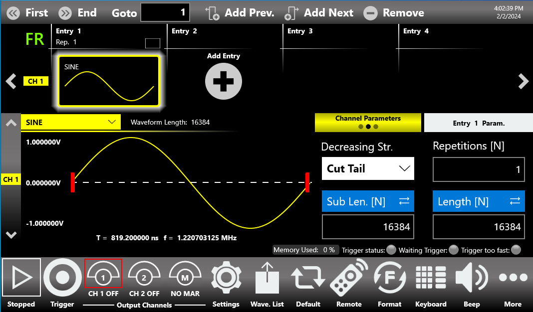 Adding a second sequencer entry and changing its waveform from DC to Ramp