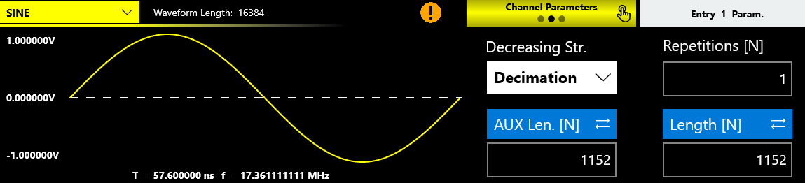 Waveform graph warning indicating that the channel waveform length and entry length are different