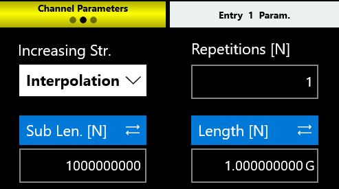 Channel 1 Entry 1 parameters with Sub Length and Length both set to 1 Gsample