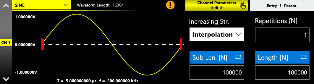 CH1 SINE with the Interpolation increasing strategy and Sub Length set to 100000