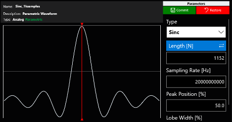 Parametric Sinc_1ksamples waveform definition with Type Sinc and a length of 1152 samples