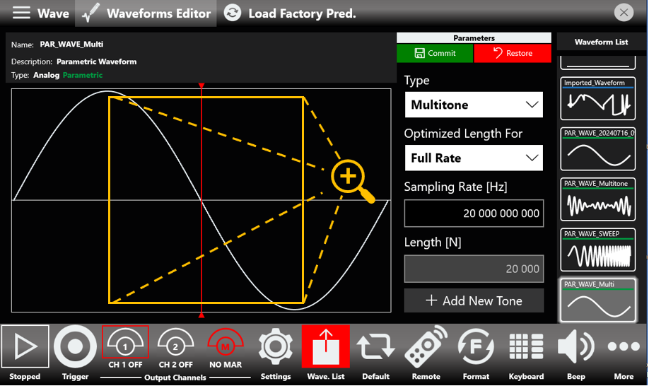 Graph Area with a section selected for zoom, marked by a dashed box and magnifier icon.