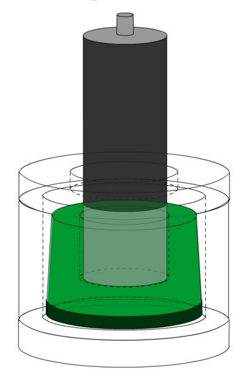 Cross-section of the lead shield showing the K-40 Marinelli standard, the foam spacer in the cavity, and the detector seated through the lid.