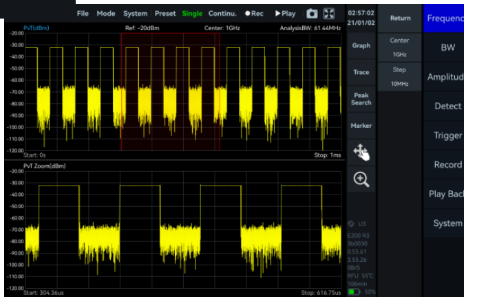 SpecICX-gen3 screenshot: Power Detection Analysis mode.