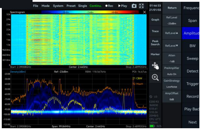 SpecICX-gen3 screenshot: Real-Time Spectrum Analysis mode.