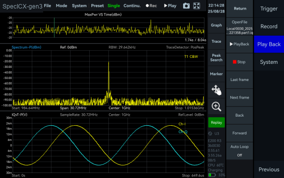 SpecICX-gen3 screenshot: Data Record and Playback