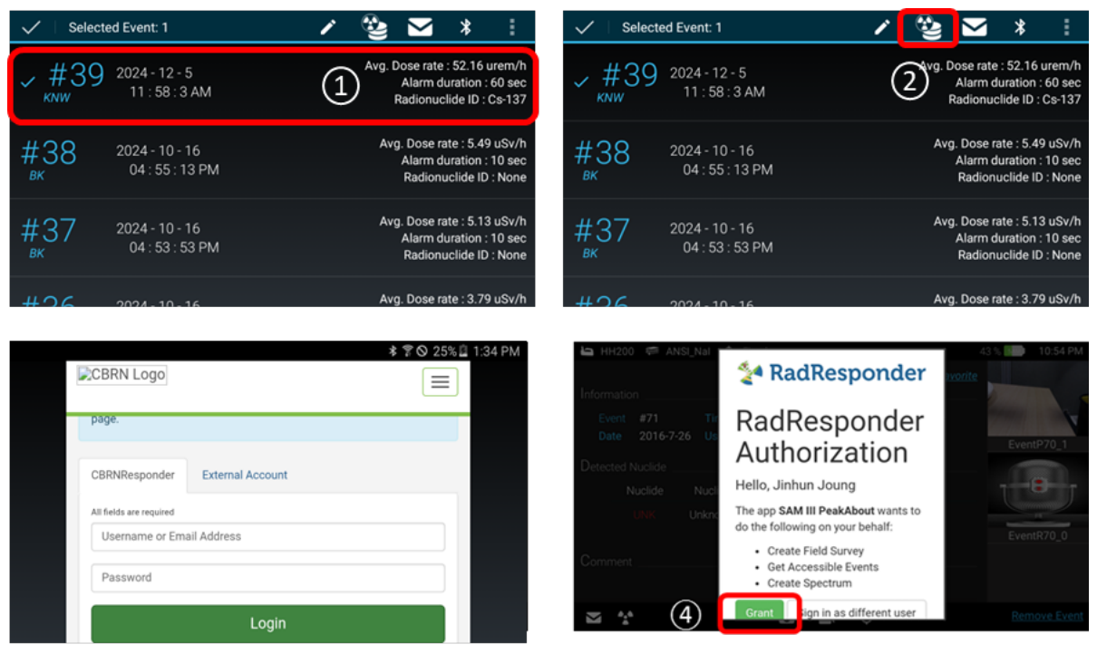 Sending an event from the Event Log to RadResponder, sign-in and authorization