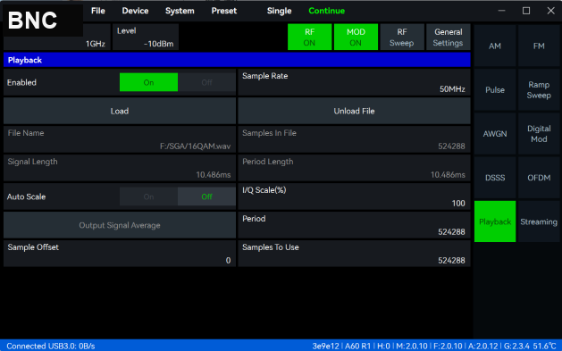 IQ playback control panel