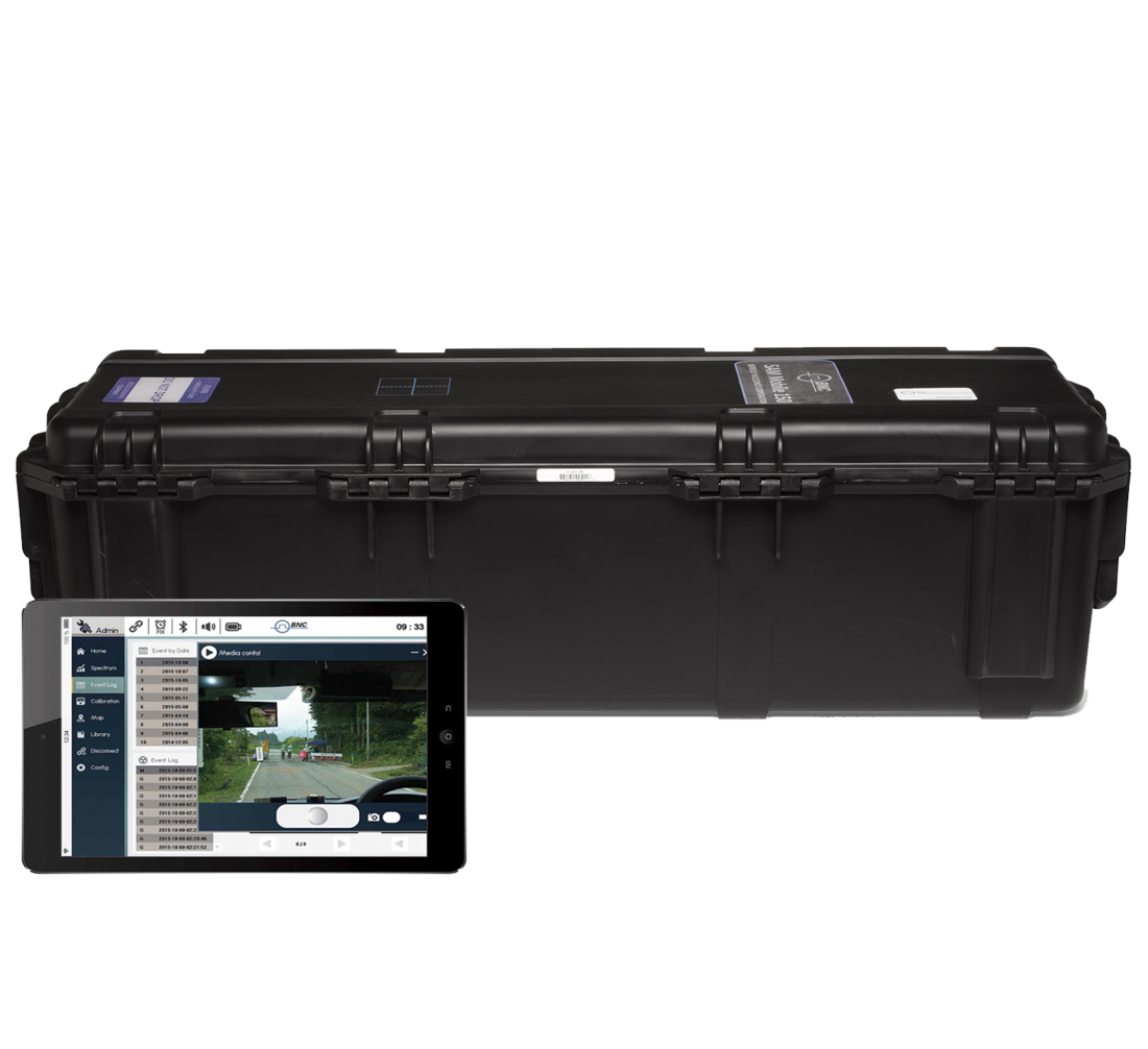 SAMmobile 150 system: rugged transit case with detector modules and PeakGO tablet controller